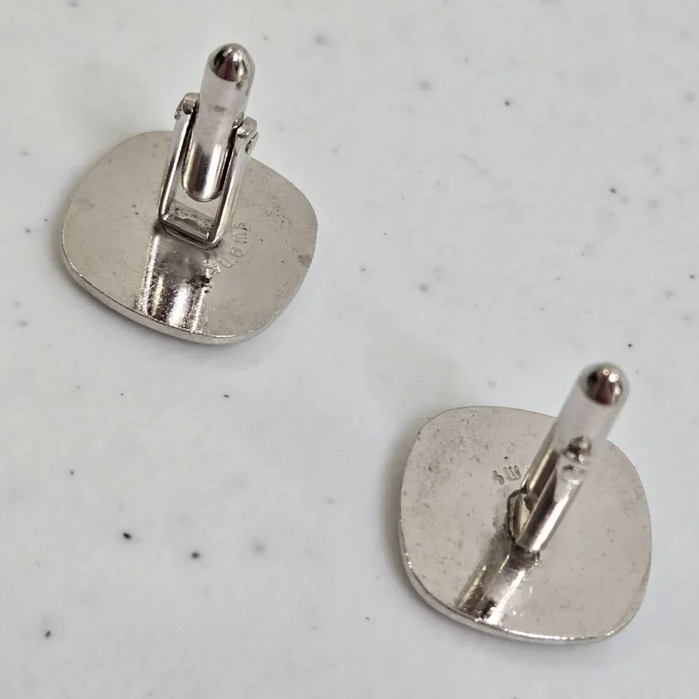 Swank cufflinks Silver Tone Geometric Textured Square Stripe Weave Pattern
